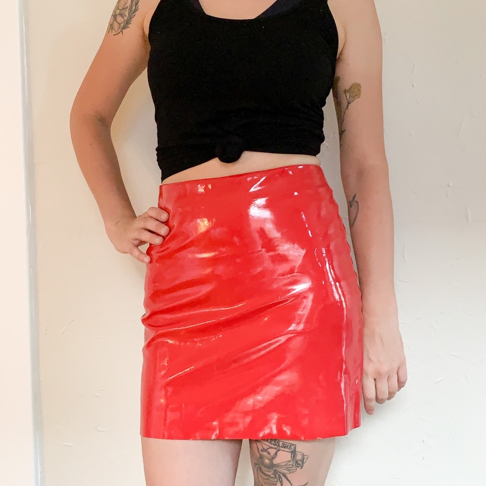 Red Vinyl Mini Skirt